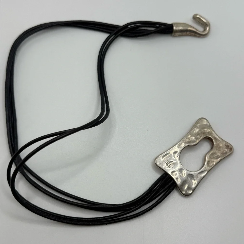 Vintage Oclaf Multistrand Leather and Silver Plated Bracelet